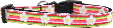 Striped Daisy Nylon Ribbon Dog Collar Medium Narrow