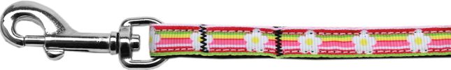 Striped Daisy Nylon Ribbon Pet Leash 3/8 inch wide 4Ft Lsh