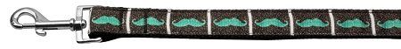 Aqua Moustaches Ribbon Pet Leash 1 wide 4ft