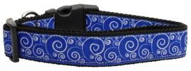 Blue and White Swirly Nylon Ribbon Dog Collars Large