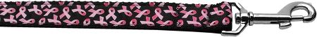 Pink Ribbons on Black Nylon Dog Leash 3/8 inch wide 6ft Long