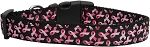 Pink Ribbons on Black Nylon Dog Collar SM