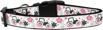 Pink Tractors Nylon Dog Collar Large