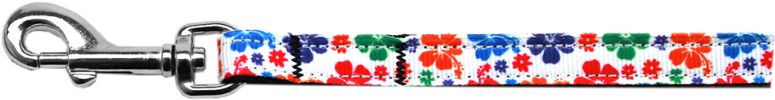 Multi-Colored Hawaiian Hibiscus Nylon Ribbon Pet Leash 3/8 inch wide 6Ft Lsh