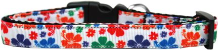 Multi-Colored Hawaiian Hibiscus Nylon Ribbon Dog Collar Medium Narrow