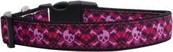 Hot Pink Plaid Skulls Nylon Dog Collars Medium