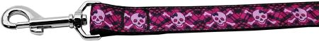 Hot Pink Plaid Skulls Nylon Dog Leash 3/8 inch wide 4ft Long