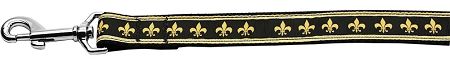 Black and Gold Fleur de Lis Nylon Dog Leash 6 Foot Leash