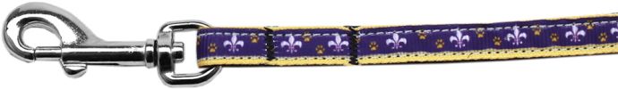 Purple and Yellow Fleur de Lis Nylon Ribbon Pet Leash 3/8 inch wide 6Ft Lsh