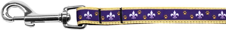 Purple and Yellow Fleur de Lis Nylon Ribbon Pet Leash 5/8 inch wide 6Ft Lsh