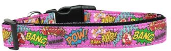 Superhero Sound Effects Pink Nylon Dog Collar Medium