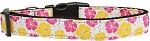 Pink and Yellow Hibiscus Flower Nylon Dog Collar Medium