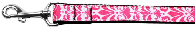 Damask Bright Pink Nylon Dog Leash 3/8 inch wide 4ft Long