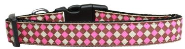 Pink Checkers Nylon Dog Collar Medium Narrow