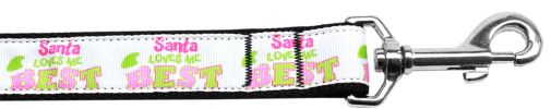 Santa Loves Me Best Nylon Dog Leash 3/8 inch wide 4ft Long