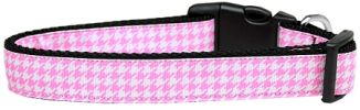 Pink Houndstooth Nylon Dog Collar Medium