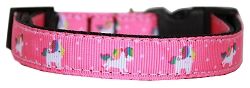 Pink Unicorn Nylon Dog Collar MD Narrow