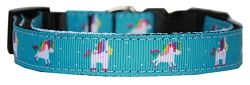 Blue Unicorn Nylon Dog Collar MD Narrow