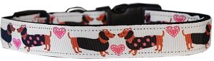 Pink Doxie Love Nylon Dog Collar MD Narrow