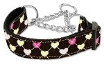 Argyle Hearts Nylon Ribbon Collar Martingale Brown Medium