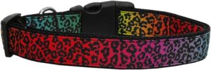 Rainbow Leopard Nylon Dog Collar XL