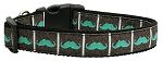 Aqua Moustaches Nylon Dog Collar XL