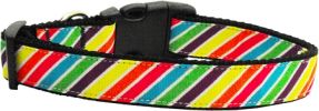 Striped Rainbow Nylon Dog Collar XL