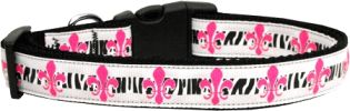 Pink Fleur de Lis Nylon Dog Collar XL