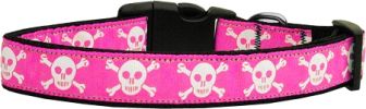 Pink Skulls Nylon Dog Collar XL