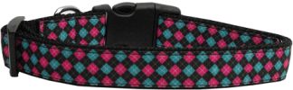 Pink and Blue Plaid Nylon Dog Collar XL