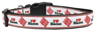 I Love Bacon Nylon Dog Collar XL