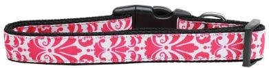 Damask Bright Pink Nylon Dog Collar XS