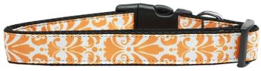 Damask Orange Nylon Dog Collar XS