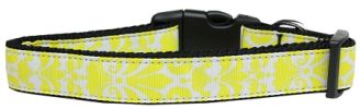 Damask Yellow Nylon Dog Collar XS