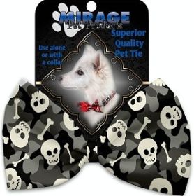 Gray Camo Skulls Pet Bow Tie Collar Accessory with Velcro