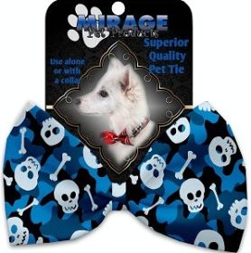 Blue Camo Skulls Pet Bow Tie Collar Accessory with Velcro