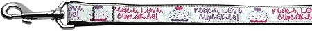 Peace Love Cupcakes Nylon Dog Leash 3/8 inch wide 6ft Long