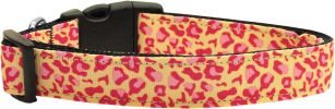 Tan and Pink Leopard Nylon Dog Collar Medium Narrow