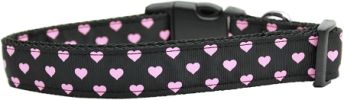 Pink and Black Dotty Hearts Nylon Dog Collar Medium Narrow