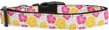 Pink and Yellow Hibiscus Flower Nylon Dog Collar SM