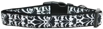 Damask Black Nylon Dog Collar SM