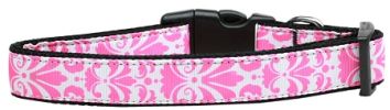 Damask Light Pink Nylon Dog Collar SM