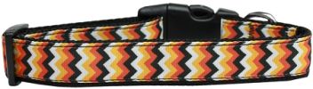 Pumpkin Chevrons Nylon Dog Collar SM