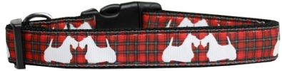 Red Plaid Scottie Pups Nylon Dog Collar Medium Narrow