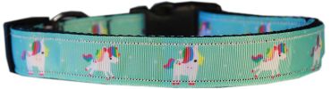 Aqua Unicorns Nylon Dog Collar SM