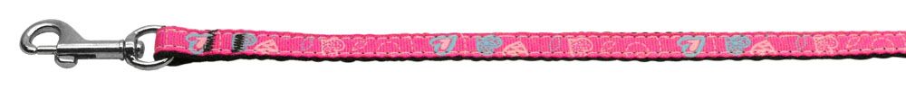 Crazy Hearts Nylon Collars Bright Pink 3/8 wide 6Ft Lsh