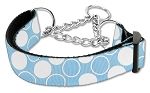 Diagonal Dots Nylon Collar Martingale Baby Blue Medium