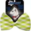 Lime Green Plaid Pet Bow Tie Collar Accessory with Velcro