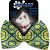 Blue and Yellow Moroccan Patterned Pet Bow Tie Collar Accessory with Velcro