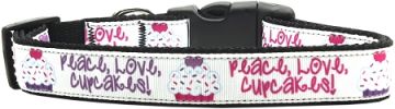 Peace Love Cupcakes Nylon Dog Collar SM